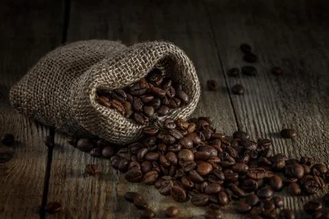 Bag of coffee beans Stock Photos