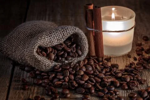 Bag of coffee beans Stock Photos