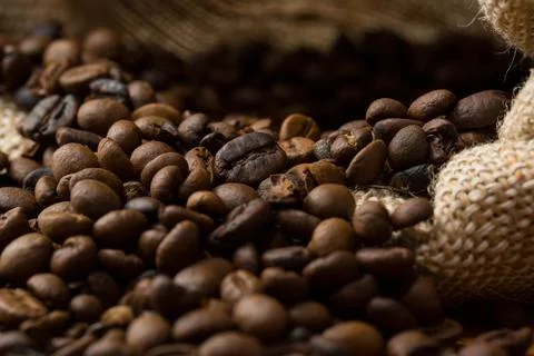 Bag with coffee beans Stock Photos