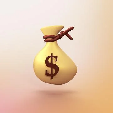 Bag of coins - stylized 3d CGI icon object Stock Illustration