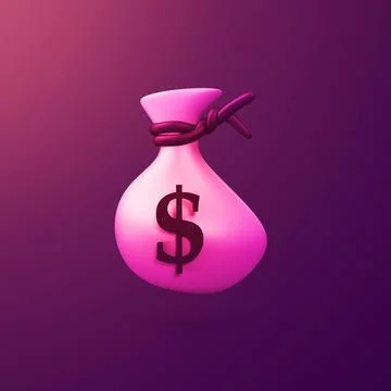 Bag of coins - stylized 3d CGI icon object, Not gen Ai Stock Illustration
