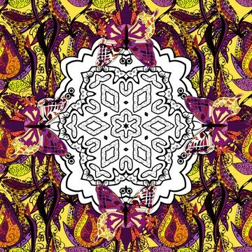 Bag design. Hand-drawn vector mandala with colored abstract pattern on a white, Stock Illustration