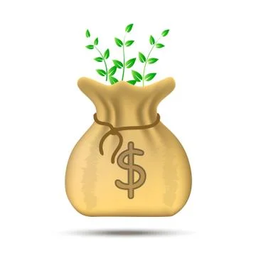 Bag for dollar money with plant Stock Illustration