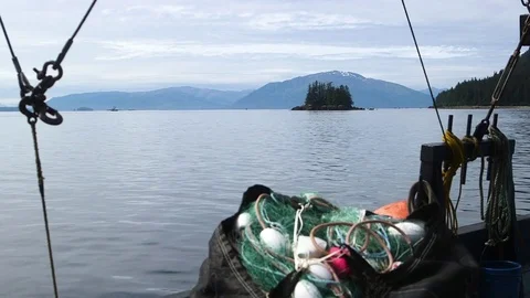 Bag of fishing nets and float in the fishing boat Stock Footage 83179077
