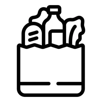 Bag with food icon outline vector. Grocery retail shop Ilustración de archivo
