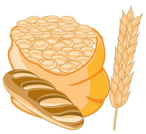 Bag with grain of the wheat and bread Stock Illustration