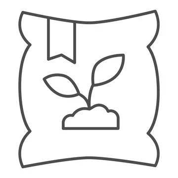 Bag with grains thin line icon, farm garden concept, Sow Seed Pack sign on white Stock Illustration