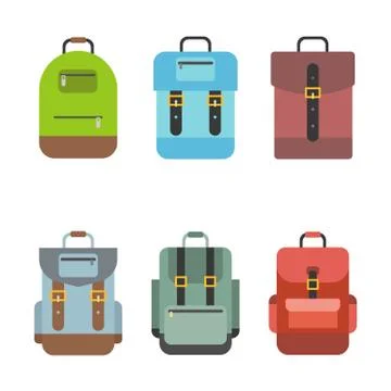 Bag icon include rucksack, backpack, school bag , flat design Stock Illustration