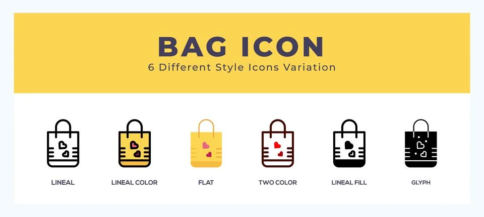 Bag icon set with different styles. Design elements for logo. Vector illust.. Stock Illustration