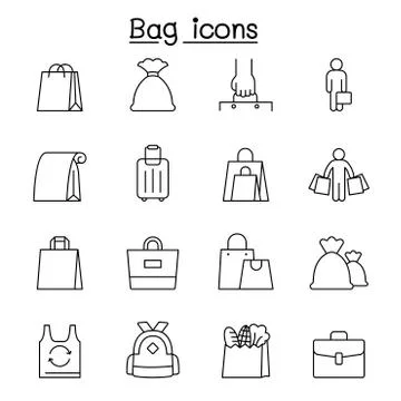 Bag icons set in thin line style 스톡 일러스트