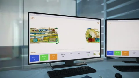 Bag Inspection Computer Software Used By Security To Detect Dangerous Items Video stock 253634537