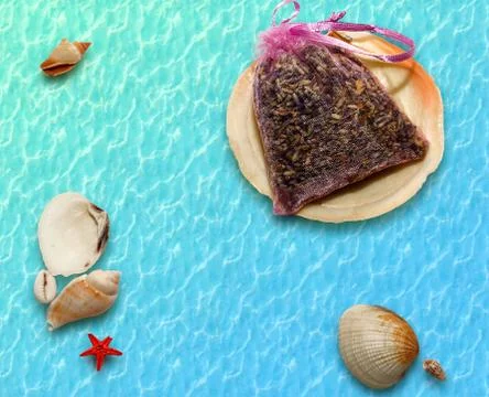 Bag with lavender and shells Foto stock