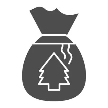 Bag lot of presents solid icon. Santa Clause bag with fir-tree symbol, glyph 库存插图