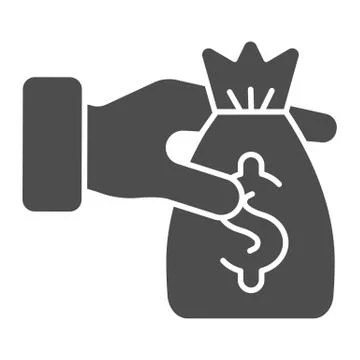 Bag of money in the hands solid icon. Donation vector illustration isolated on Stockillustratie