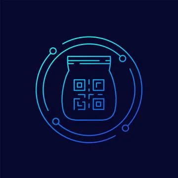 Bag, package with qr code icon, linear design Stock Illustration
