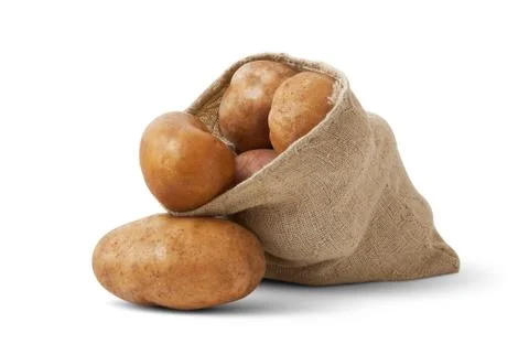 Bag potatoes on white Stock Photos