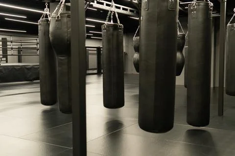 Bag punching boxing training exercise, for power kick for gym from lifestyle Stock Photos