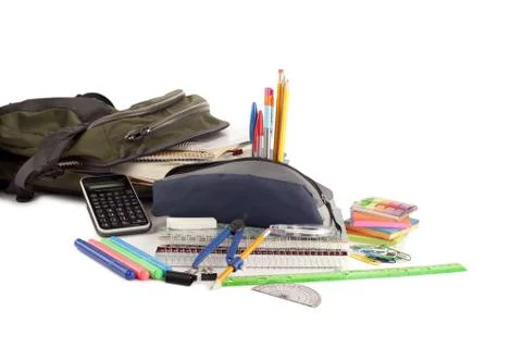 Bag of school materials Stock Photos