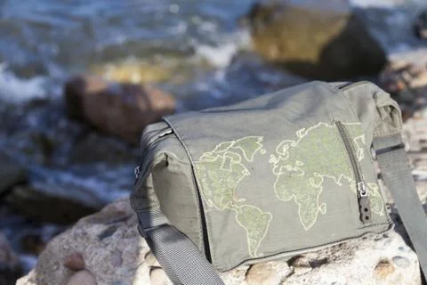 Bag on the seashore Stock Photos