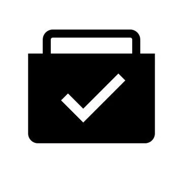 Bag silhouette icon with check mark. Vector. Stock Illustration