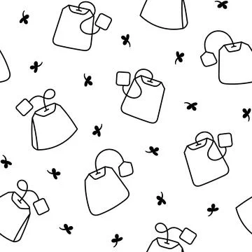 Bag of tea. Seamless pattern. Coloring Page. Stock Illustration