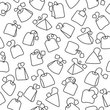 Bag of tea. Seamless pattern. Coloring Page. Stock Illustration