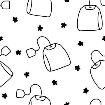 Bag of tea. Seamless pattern. Coloring Page. Stock Illustration