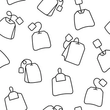 Bag of tea. Seamless pattern. Coloring Page. Stock Illustration