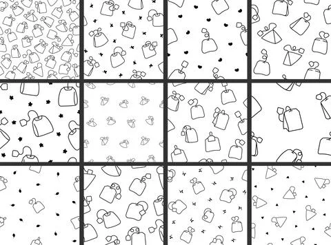 Bag of tea. Seamless pattern. Coloring Page. Stock Illustration