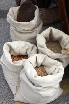 Bag of Wheat and Corn Stock Photos
