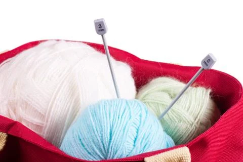 Bag with wool balls Stock Photos