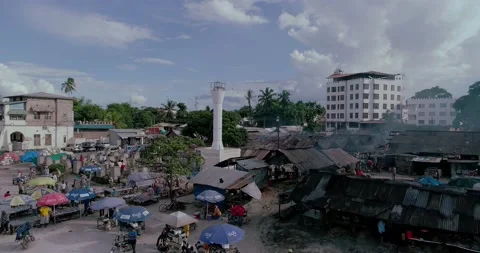 Bagamoy light tower and the fish market Stock Footage 165660356