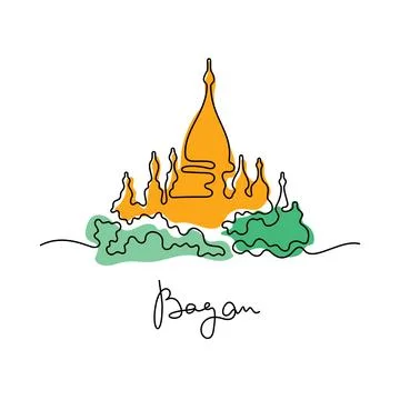Bagan, Myanmar. One line vector illustration. Stock Illustration