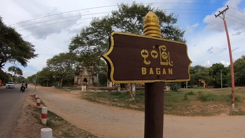Bagan (Pagan) roadsign pointer Myanmar (Burma) Video stock 114111676