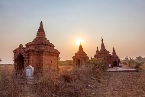 Bagan pagodas at sunset Stock Photos
