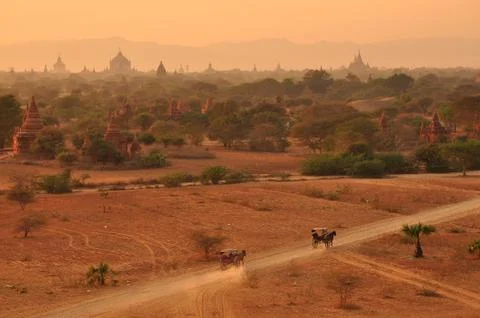 Bagan in sunrise Stock Photos