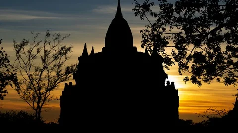 Bagan at Sunset: Historic Buddhist Temple in Mandalay, Myanmar, Asia Stock Footage 107755659