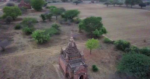 Bagan temple drone video at sunset Stock Footage 200002297