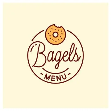 Bagel menu logo. Round linear of bagel bakery Stock Illustration