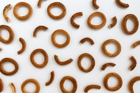 Bagel pattern isolated on white background, top view Stock Photos