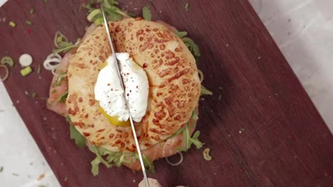 Bagel with Poached Egg Stock Footage 245137146