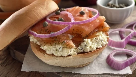 Bagel with Smoked Salmon Stock Footage 103232995