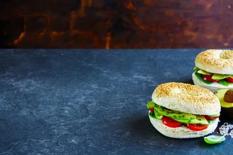 Bagels with avocado Stock Photos