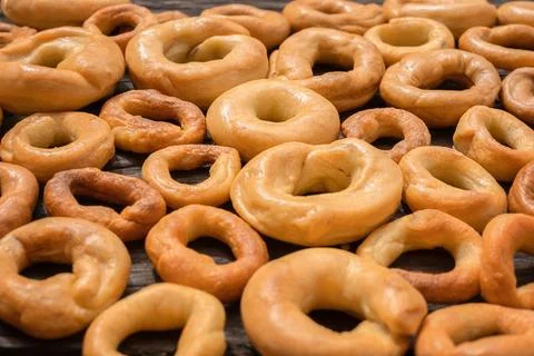 Bagels background on the table. Stock Photos