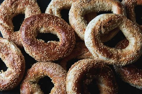 Bagels, bread, background, bakery, breakfast, food, round, group, snack, ba.. Stock Photos