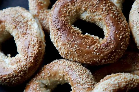 Bagels, bread, background, bakery, breakfast, food, round, group, snack, ba.. Stock Photos