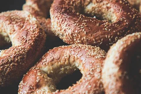Bagels, bread, background, bakery, breakfast, food, round, group, snack, ba.. Stock Photos