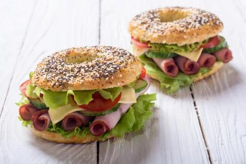 Bagels with ham Stock Photos