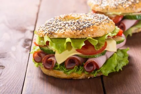Bagels with ham Stock Photos