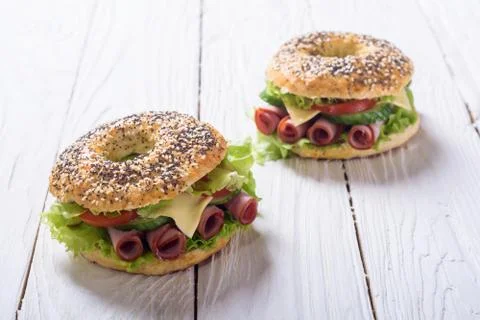 Bagels with ham Stock Photos